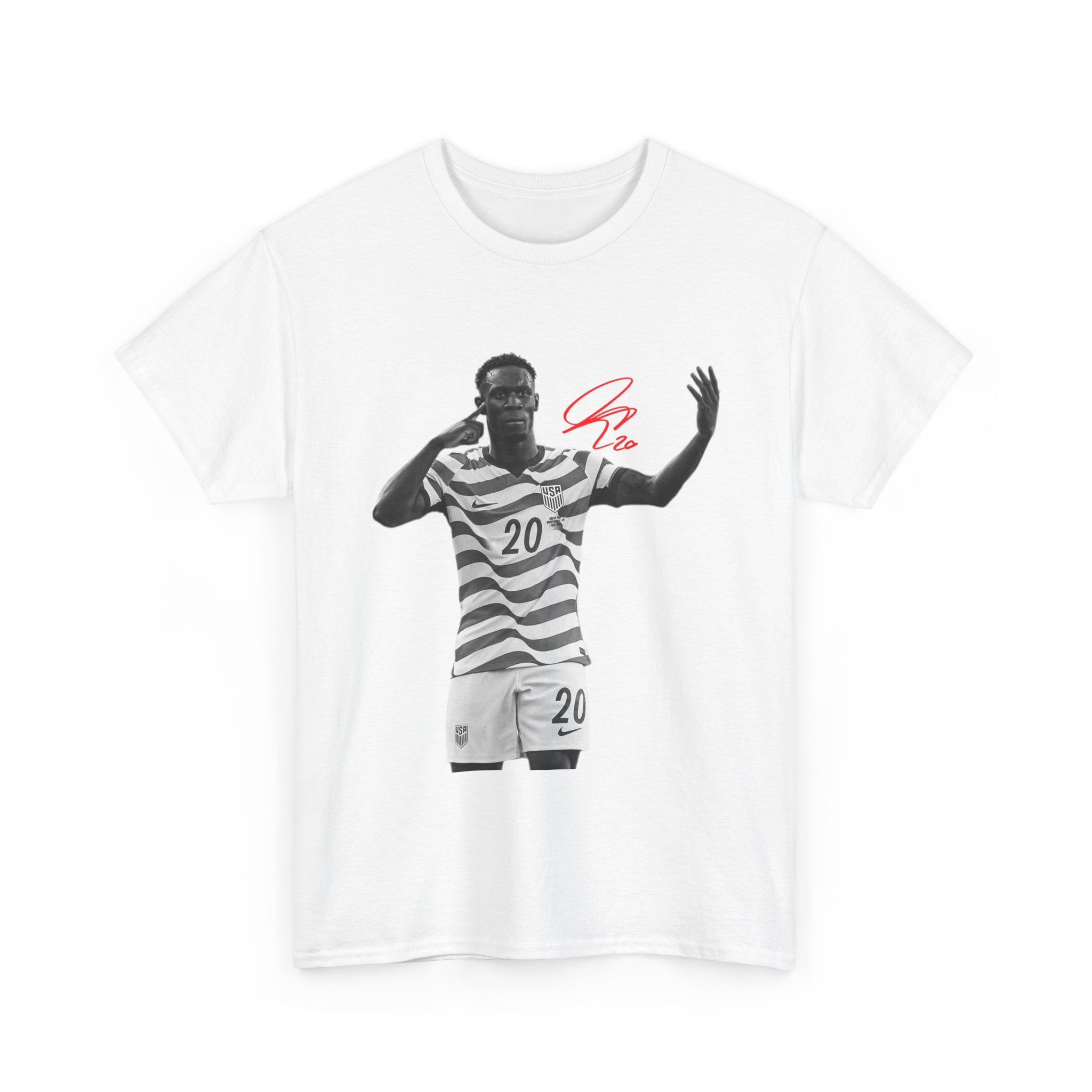 Soccer Celebration Tee — Number 20 Striped Jersey Graphic